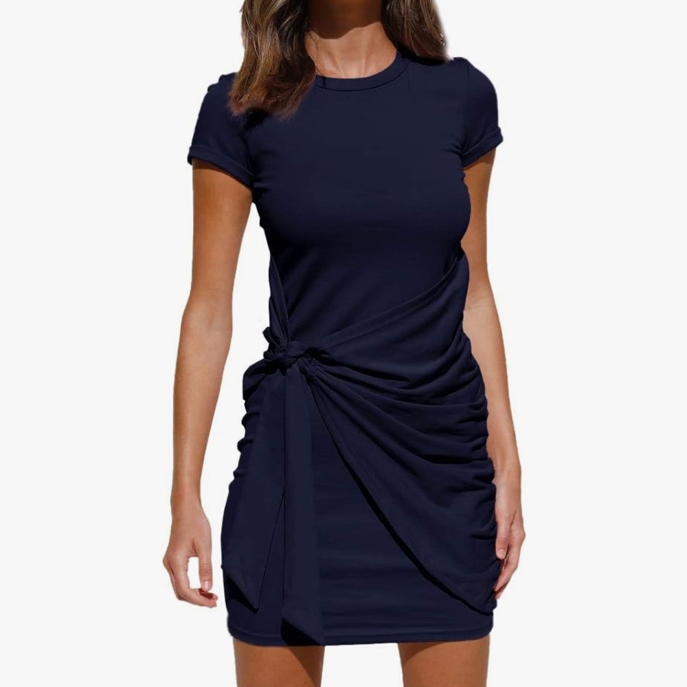 Lillusory Women’s Navy Blue Tie Front T-Shirt Dress‎ – Size Large New